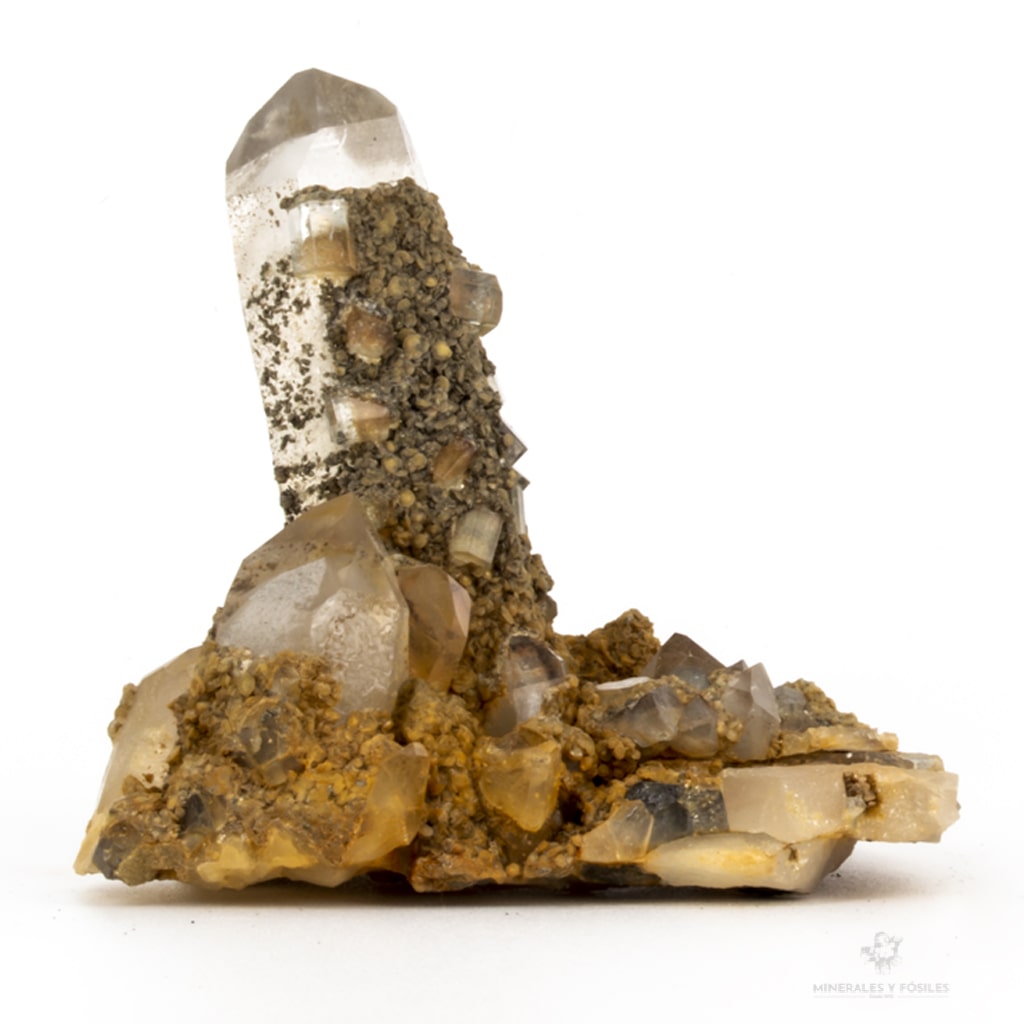 Drusa de cuarzo con cristales de apatito