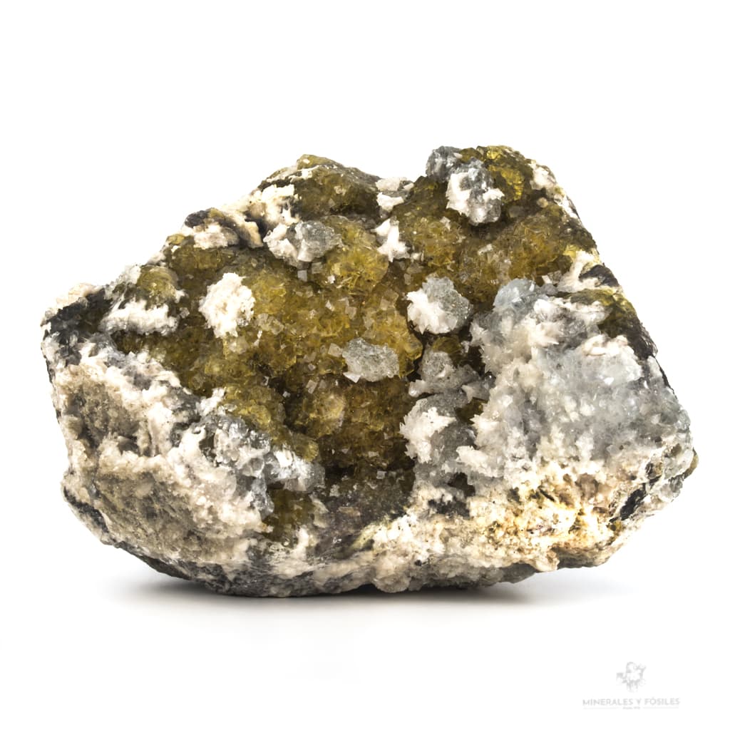 Drusa de fluorita amarilla, dolomita y calcita